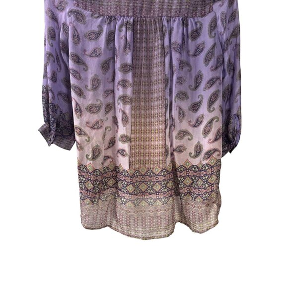 Gypsy 05 Purple Multicolor Paisley Silk Blouse Size M Popover Boho Festival - Picture 6 of 8